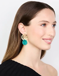 Boucles d’oreilles en feuille de pierre dorée bleue