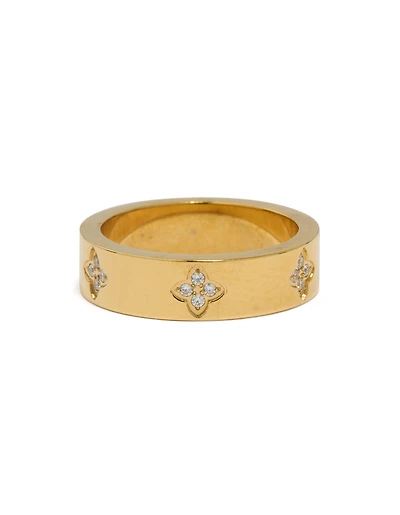 Waterproof Gold Plated Stainless Steel Cubic Zirconia Flower Band Ring