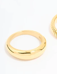 Waterproof Gold Plated Stainless Steel Ridge & Smooth Rings 2-Pack