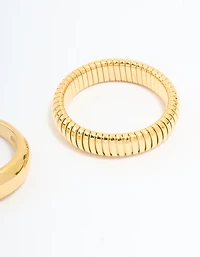 Waterproof Gold Plated Stainless Steel Ridge & Smooth Rings 2-Pack