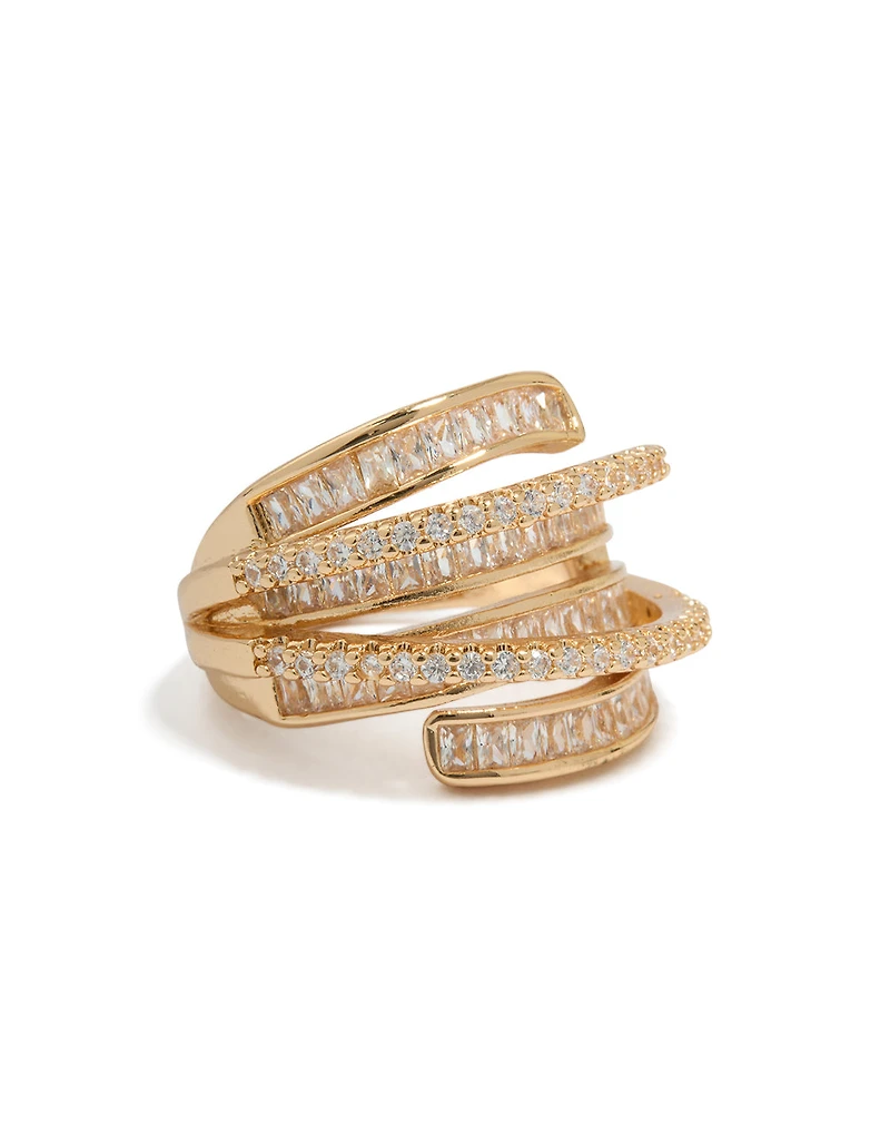 Gold Cubic Zirconia Molten Wrap Around Ring