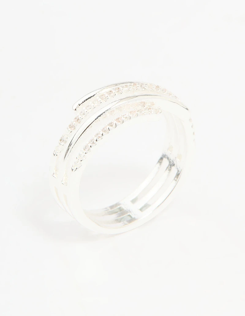 Silver Plated Cubic Zirconia Dainty Wrap Ring