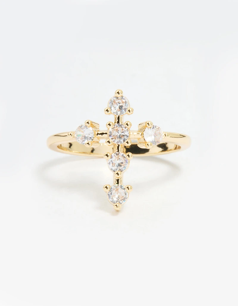 Gold Plated Cubic Zirconia Cross Ring