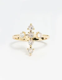 Gold Plated Cubic Zirconia Cross Ring