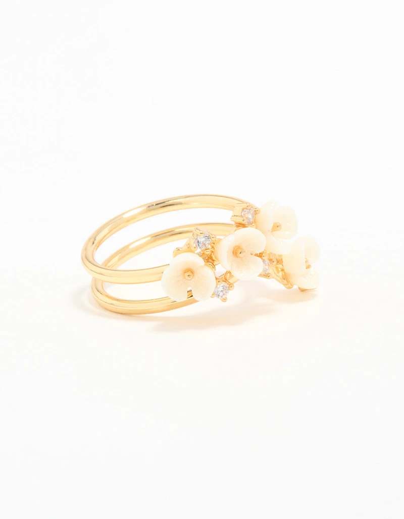 Gold Plated Cubic Zirconia Flower Wrap Ring