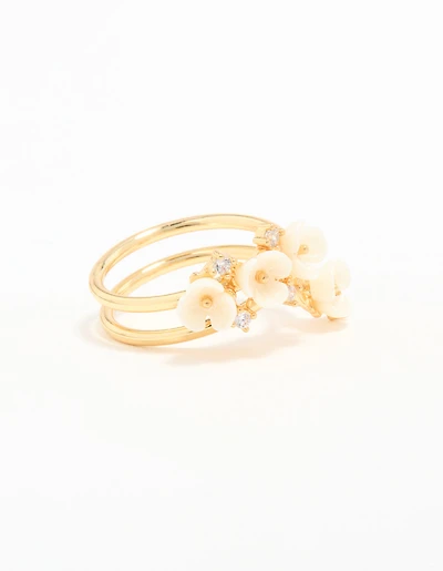 Gold Plated Cubic Zirconia Flower Wrap Ring