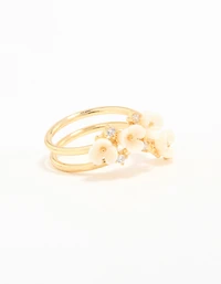 Gold Plated Cubic Zirconia Flower Wrap Ring
