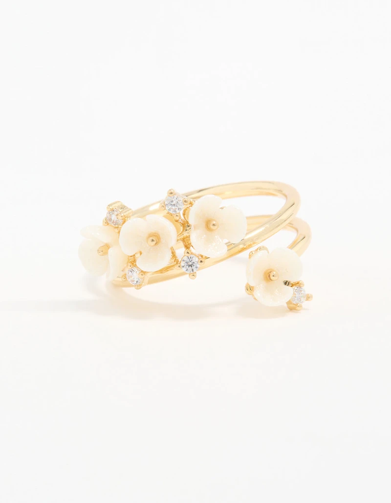 Gold Plated Cubic Zirconia Flower Wrap Ring