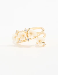 Gold Plated Cubic Zirconia Flower Wrap Ring