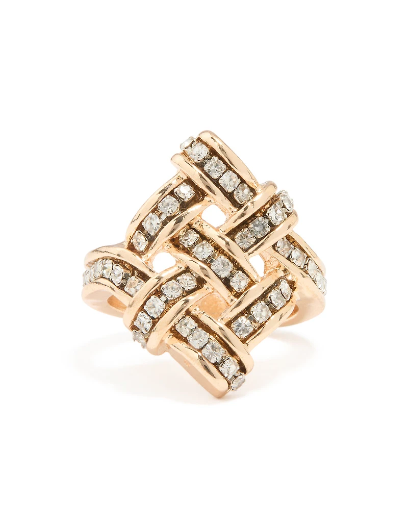Gold Diamante Knot Statement Ring