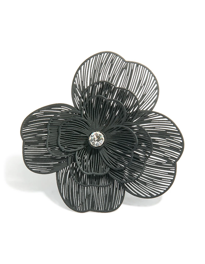 Bague de déclaration fleur noire
