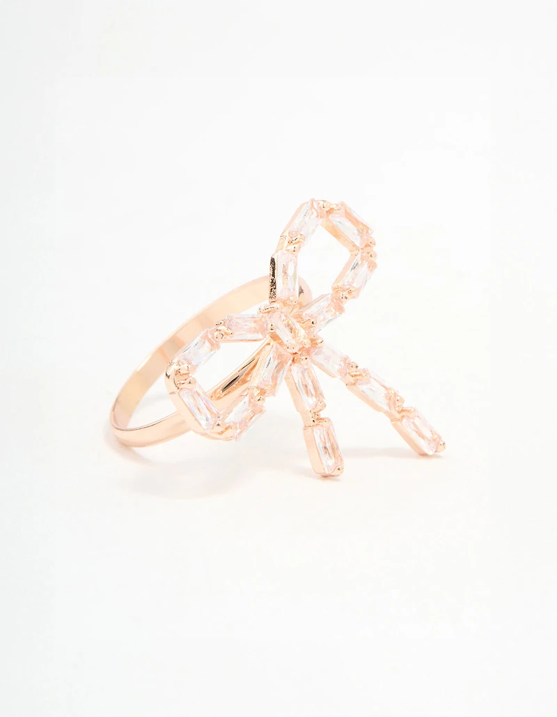 Rose Gold Diamante Bow Ring