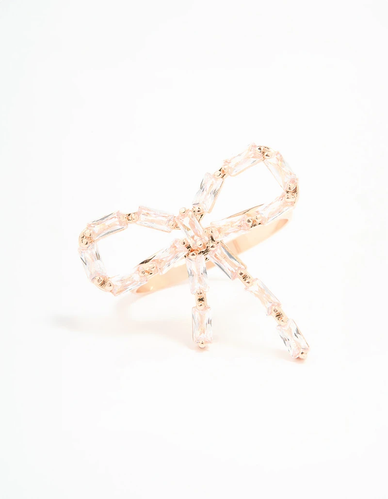 Rose Gold Diamante Bow Ring