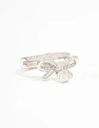Silver Cubic Zirconia Bow Stacked Ring