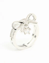 Silver Cubic Zirconia Bow Stacked Ring