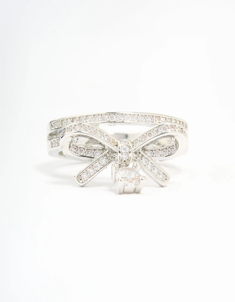 Silver Cubic Zirconia Bow Stacked Ring