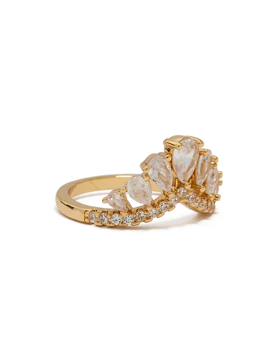 Gold Plated Cubic Zirconia Princess Crown Ring