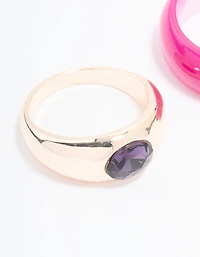 Rose Gold Plated Stone Statement Ring 2-Pack