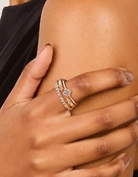 Rose Gold Cubic Zirconia Petal Rings 3-Pack