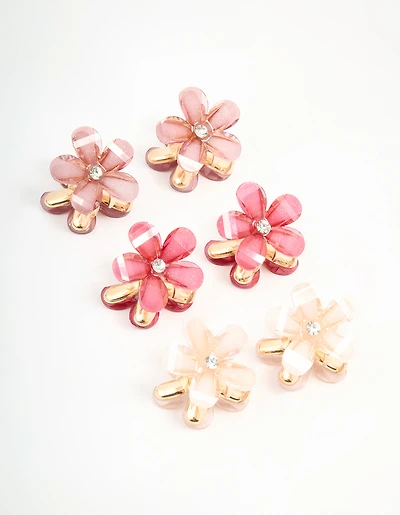 Gold Diamante Pink & Cream Mini Flower Claw Clips 6-Pack