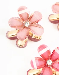 Gold Diamante Pink & Cream Mini Flower Claw Clips 6-Pack