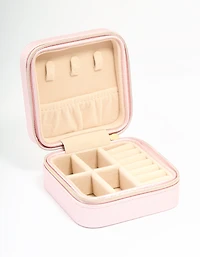 Metallic Pink PU Leather Pebbled Square Jewellery Case