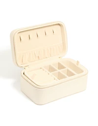 Cream PU Leather Rectangular Layered Jewellery Case