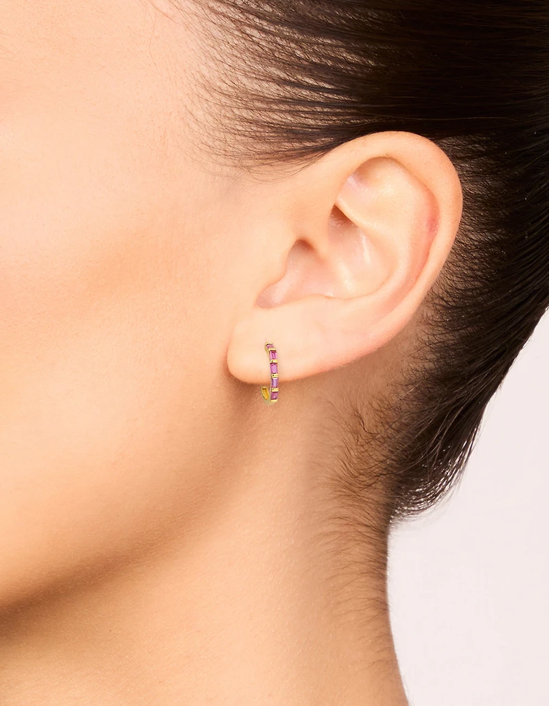 Gold Plated Sterling Silver Pink Cubic Zirconia Hoop Earrings