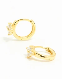 Gold Plated Sterling Silver Cubic Zirconia Flower Hoop Earrings