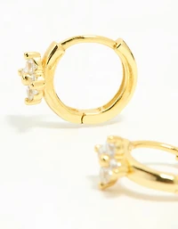 Gold Plated Sterling Silver Cubic Zirconia Flower Hoop Earrings