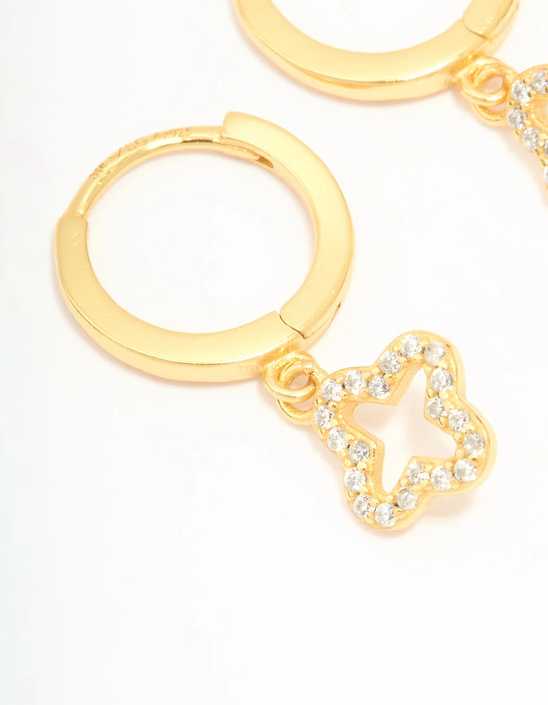 Gold Plated Sterling Silver Cubic Zirconia Flower Huggie Earrings