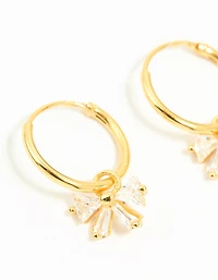 Gold Plated Sterling Silver Cubic Zirconia Bow Huggie Earrings