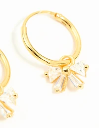 Gold Plated Sterling Silver Cubic Zirconia Bow Huggie Earrings