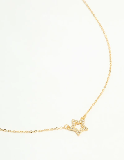 Gold Plated Sterling Silver Cubic Zirconia Pavé Star Necklace