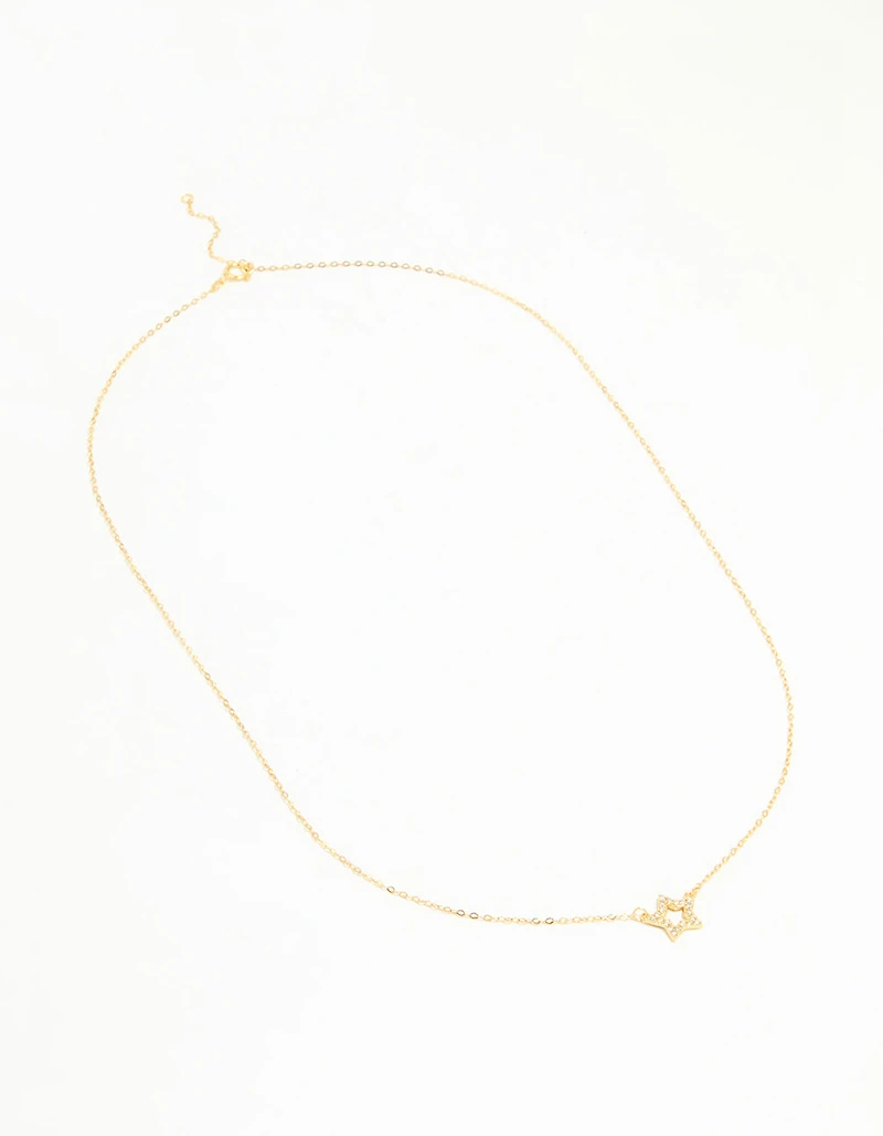 Gold Plated Sterling Silver Cubic Zirconia Pavé Star Necklace