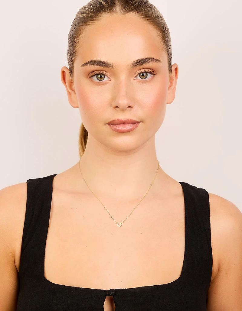 Gold Plated Sterling Silver Cubic Zirconia Horseshoe Necklace