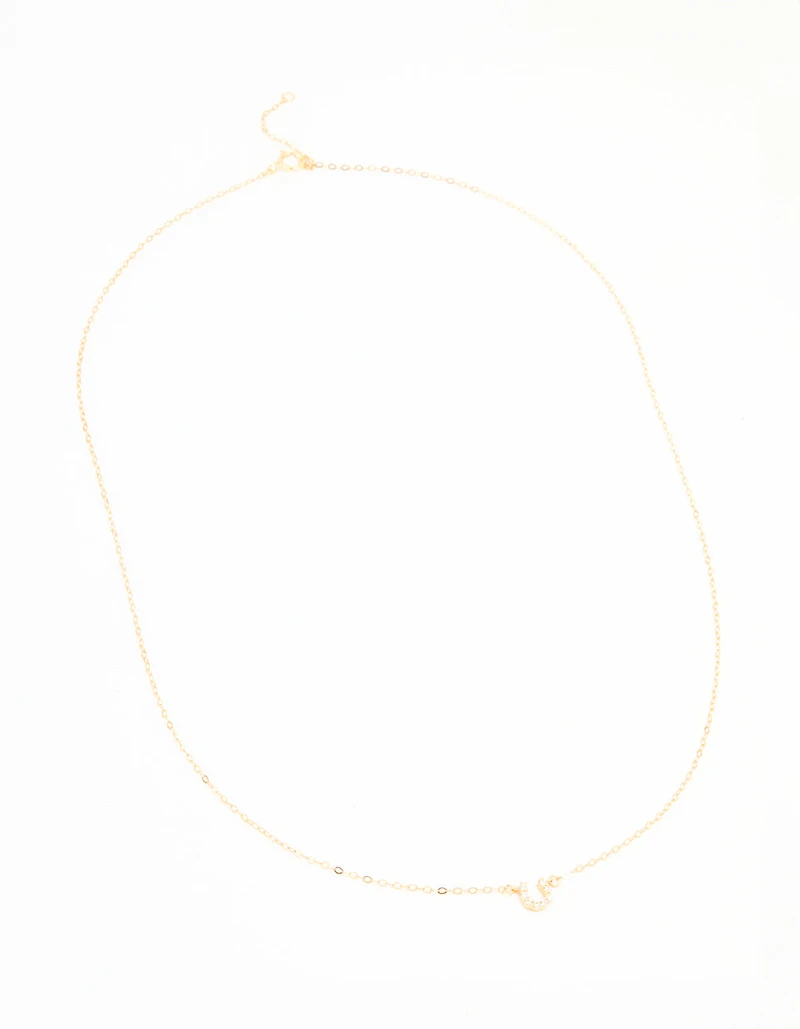 Gold Plated Sterling Silver Cubic Zirconia Horseshoe Necklace