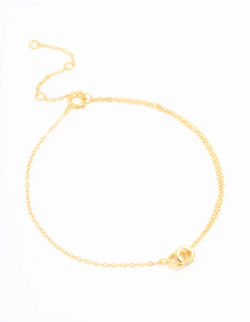Gold Plated Sterling Silver Tiny Linked Hoops Bracelet