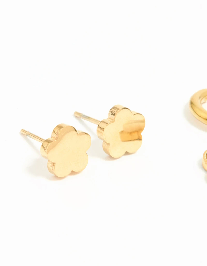 Waterproof Gold Plated Stainless Steel Freshwater Pearl Flower Earrings 2-Pack