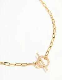 Waterproof Gold Plated Stainless Steel Cubic Zirconia T & O Necklace