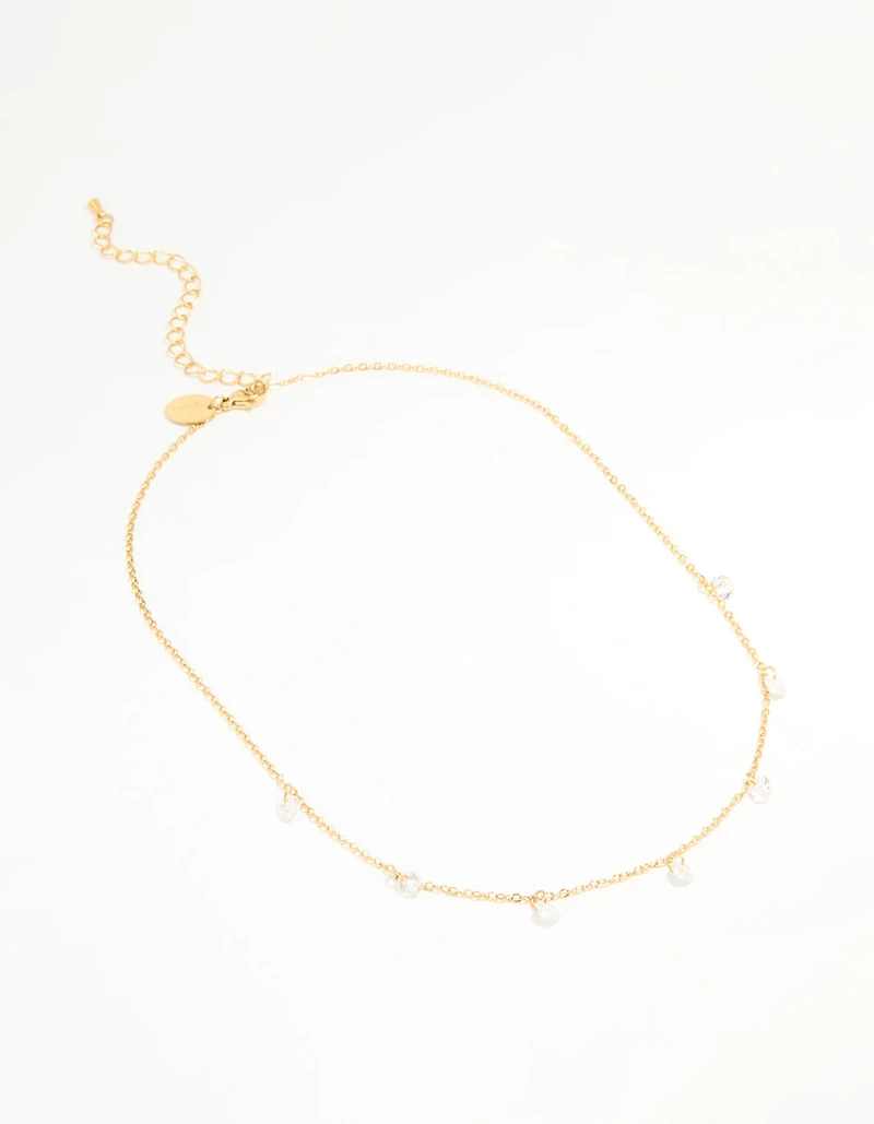 Waterproof Gold Plated Stainless Steel Cubic Zirconia Floating Charm Necklace