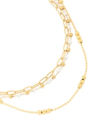 Waterproof Gold Plated Stainless Steel Multi Beaded Layered Necklace