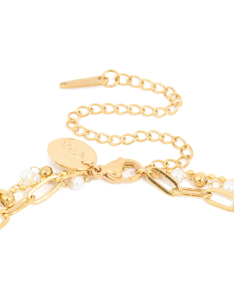 Waterproof Gold Plated Stainless Steel Multi Beaded Layered Necklace