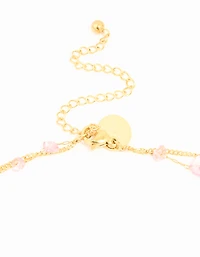 Waterproof Gold Plated Stainless Steel Pink Semiprecious Stone & Chain Layered Necklace