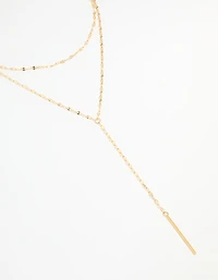 Waterproof Gold Plated Stainless Steel Layered Chain Y-Necklace