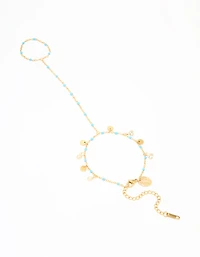 Waterproof Gold Plated Stainless Steel Blue Bead & Disc Hand Chain