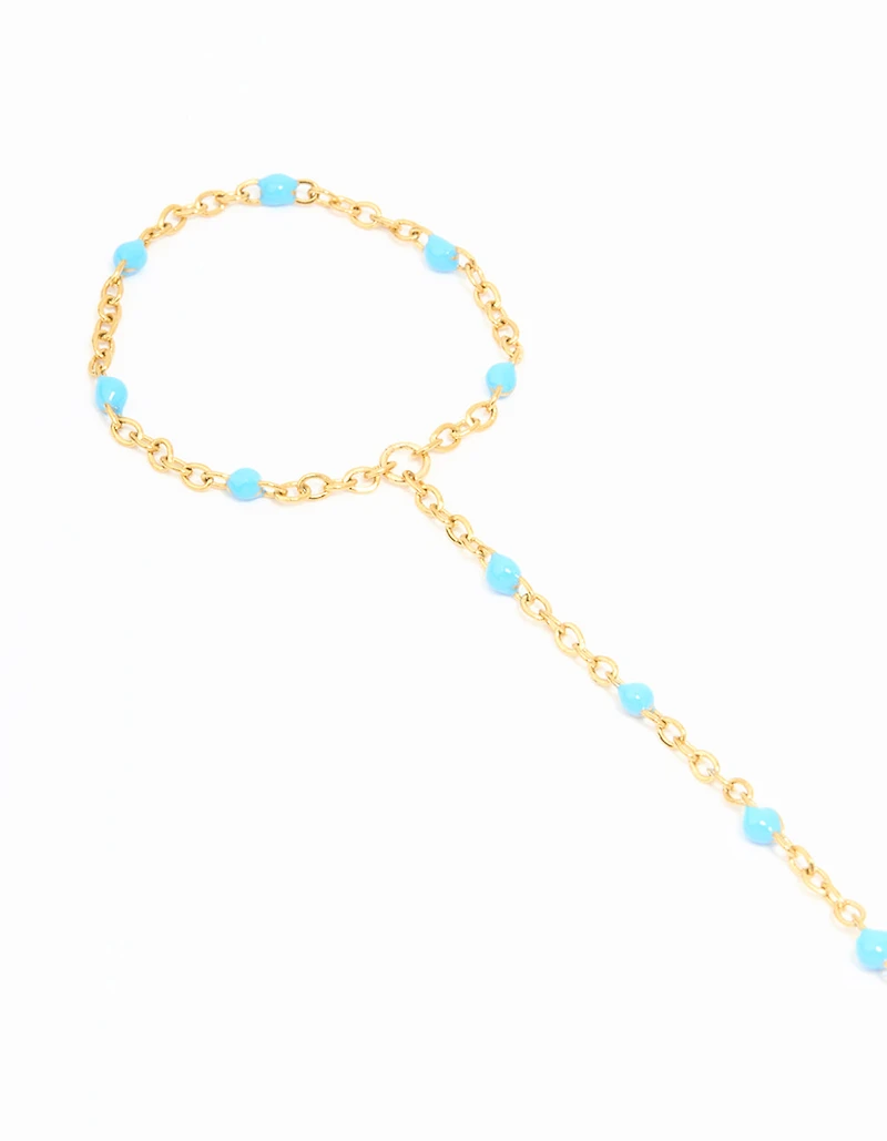 Waterproof Gold Plated Stainless Steel Blue Bead & Disc Hand Chain