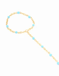 Waterproof Gold Plated Stainless Steel Blue Bead & Disc Hand Chain