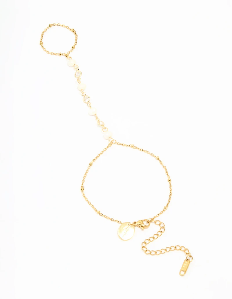Waterproof Gold Plated Stainless Steel Pearl Hand Chain