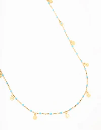 Waterproof Gold Plated Stainless Steel Blue Beaded Dainty Waist Chain